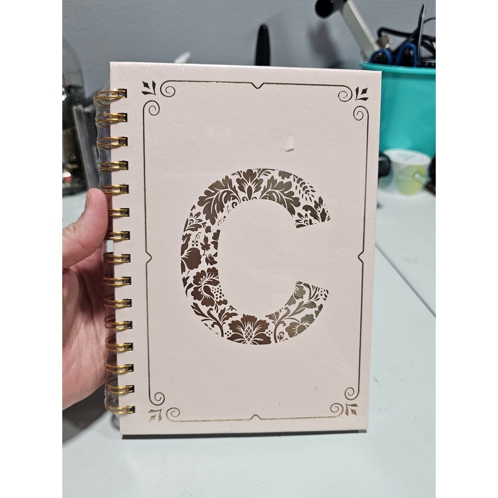 Designed by Looking Cream Gold Foil Floral Initial C Spiral Hardcover Notebook